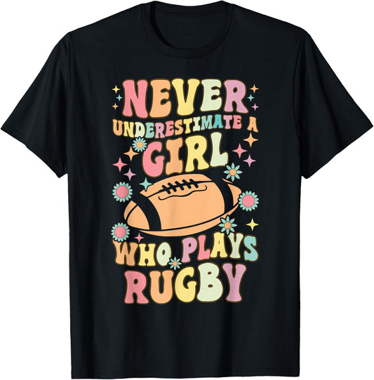 A Girl Who Plays Rugby Groovy Rugby Girl Female Rugby Player T-Shirt - T-Shirt | Black