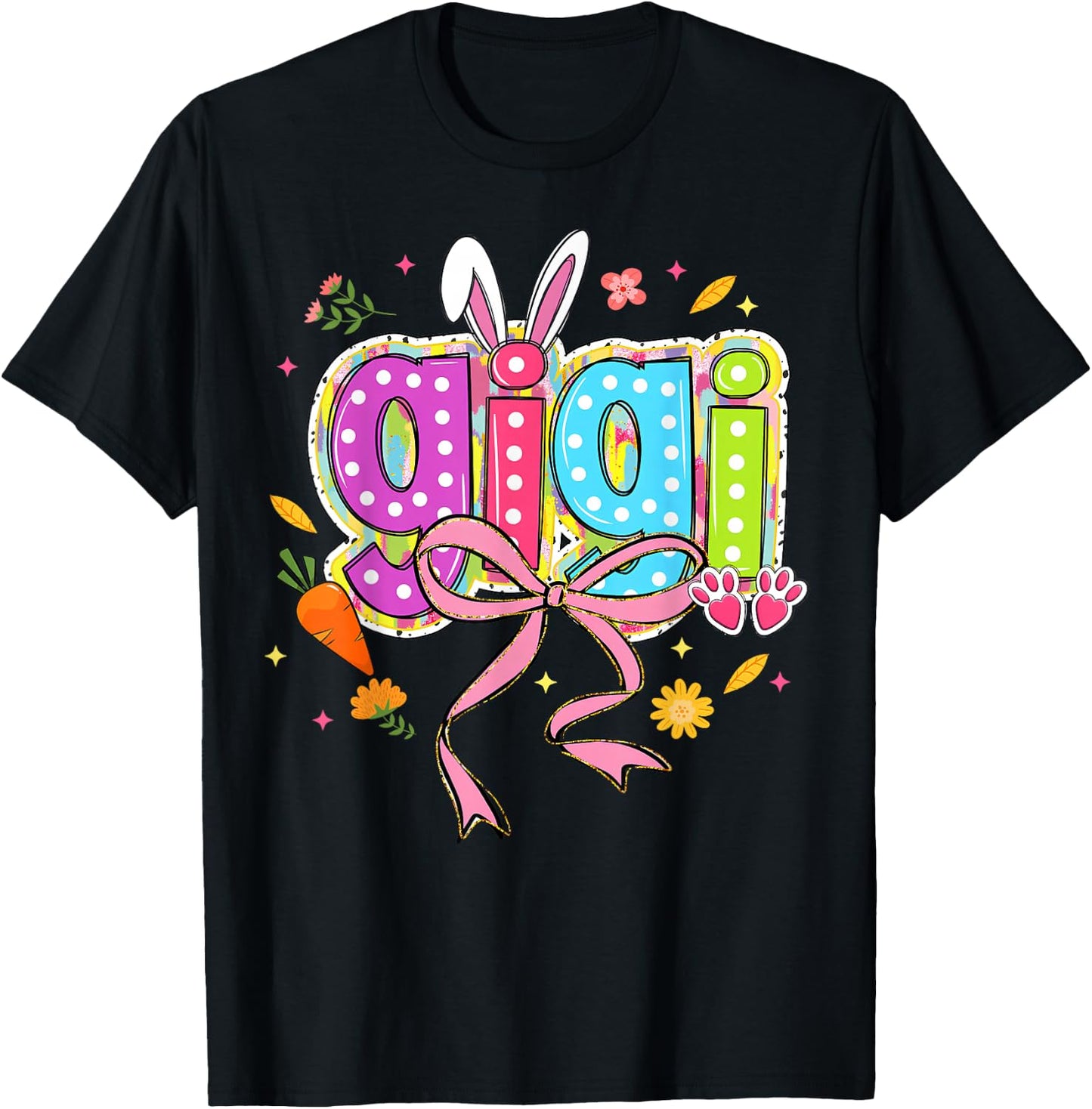 Coquette Bow Grandma Bunny Gigi Easter Boho Florals Family T-Shirt - T-Shirt | Black