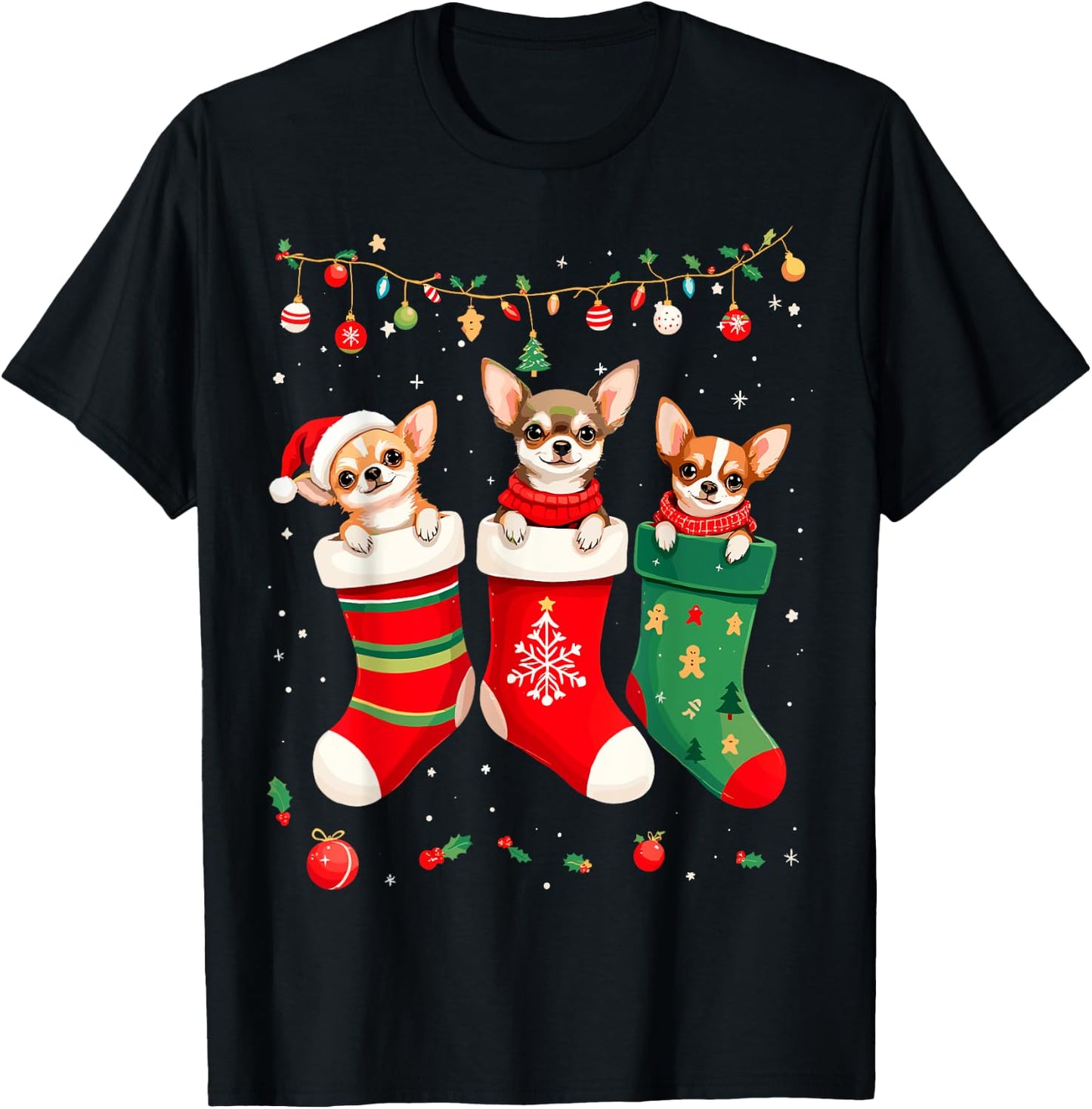Funny Chihuahua Christmas Socks Xmas Dog Lover New Year Women Kids T-Shirt - T-Shirt | Black
