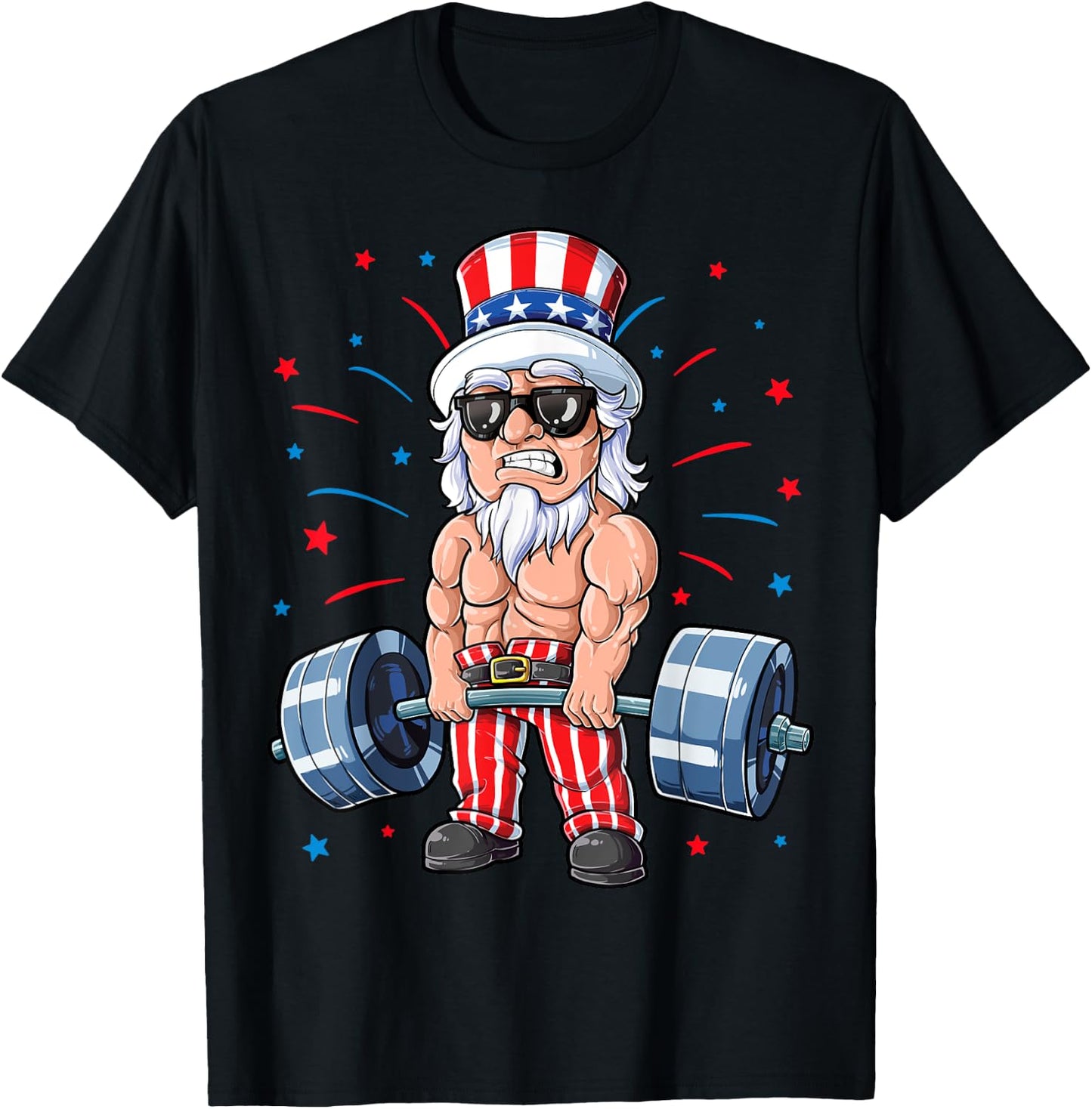 Uncle Sam Weightlifting 4th Of July Men Deadlift Fitness Gym T-Shirt - T-Shirt | Black
