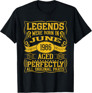 40th Birthday Legends were Born in June 1986 T-Shirt - T-Shirt | Black