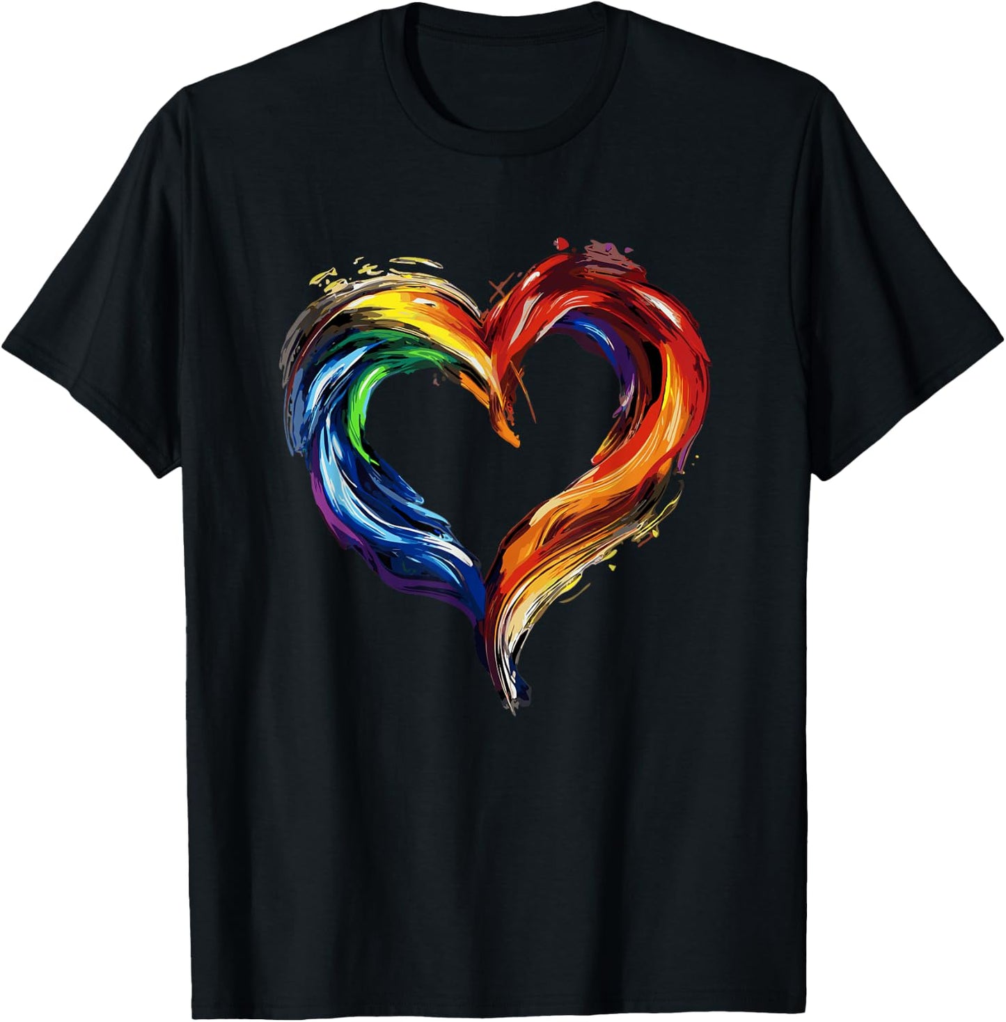 LGBTQ Rainbow Heart Art Painting Equality Love T-Shirt - T-Shirt | Black
