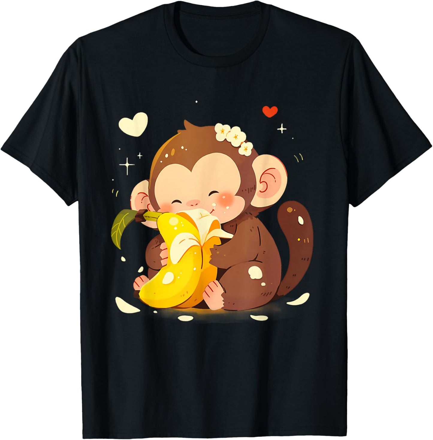 Banana Monkey Cute Monkey Drawing Bananas Fruit Wildlife T-Shirt - T-Shirt | Black