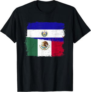 MEXICAN El Salvador Flag Half Mexican El Salvadoria Flag T-Shirt - T-Shirt | Black