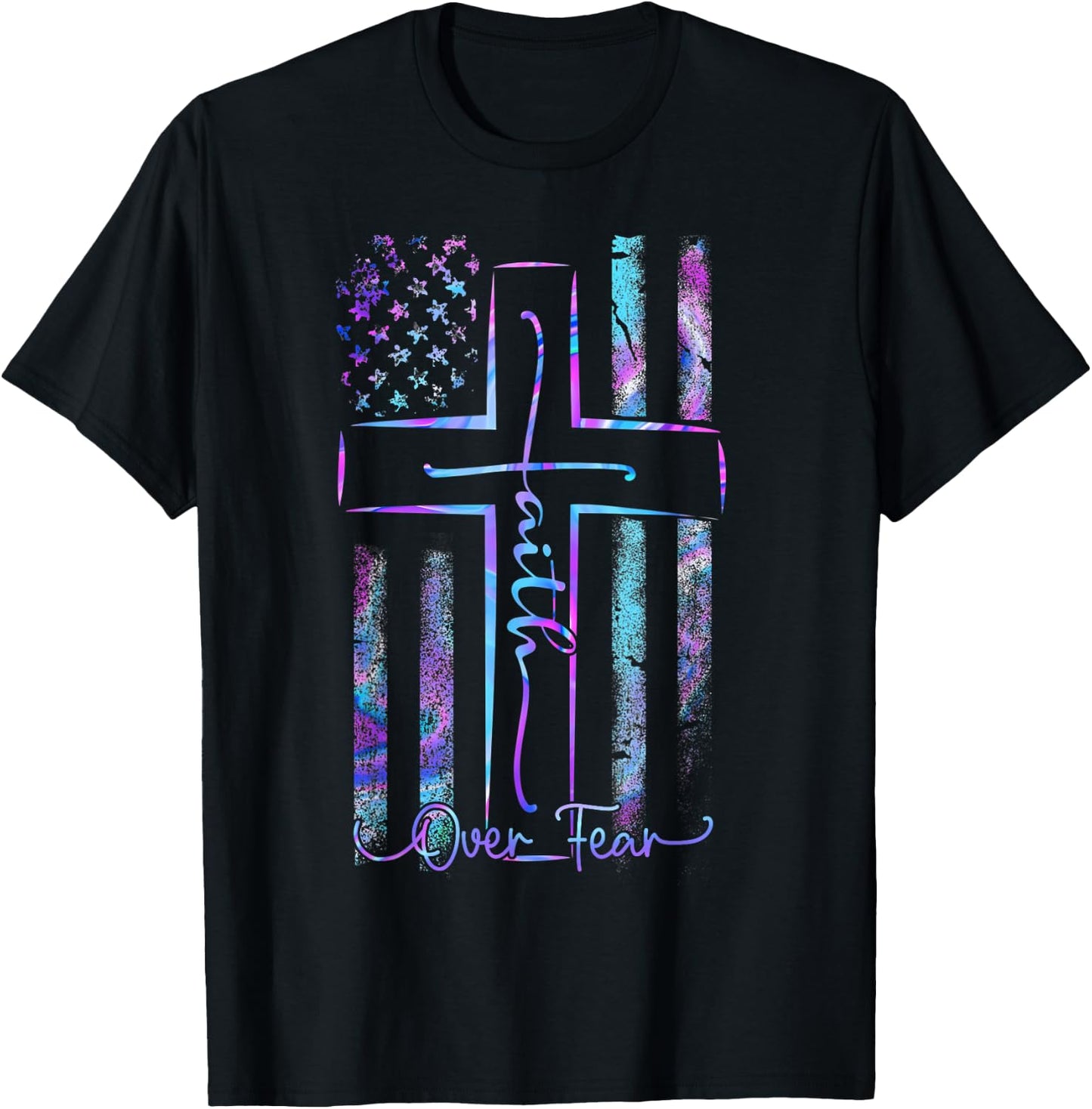 America Pride US Flag Faith Over Fear Prayer Men Women T-Shirt - T-Shirt | Black
