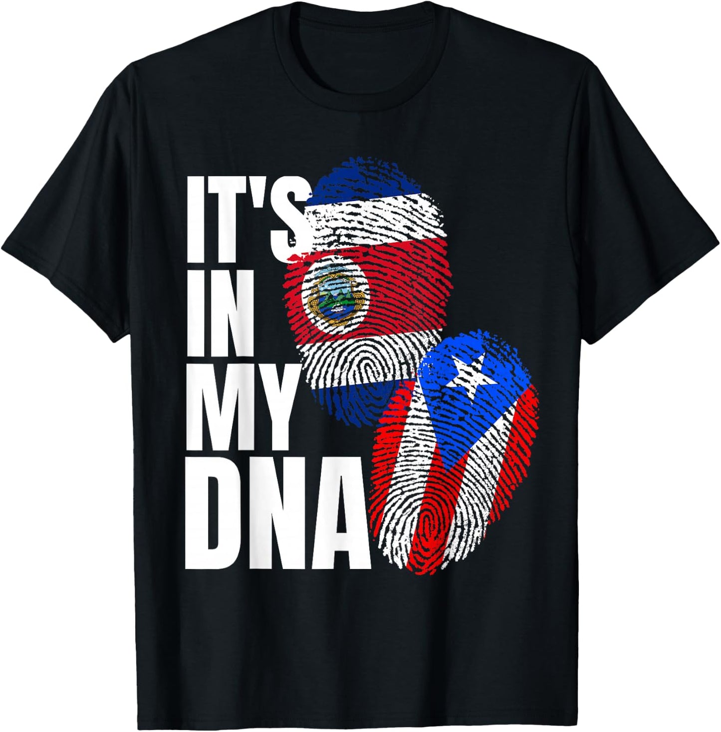 Costa Rican And Puerto Rican DNA Flag Heritage T-Shirt - T-Shirt | Black