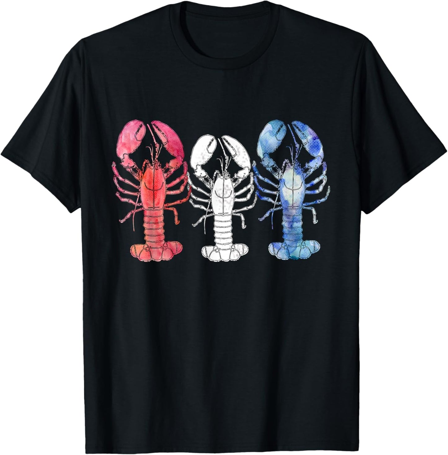 American Blue, White and Red Cool Lobsters Design T-Shirt - T-Shirt | Black
