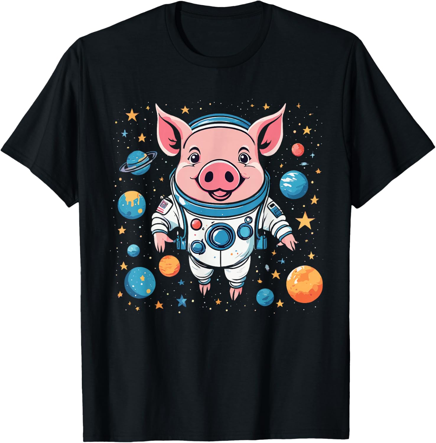 Pig in Space - Cute Funny Astronaut Pig with Planets STEM T-Shirt - T-Shirt | Black