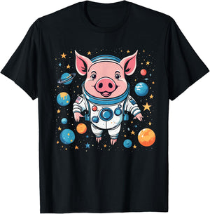 Pig in Space - Cute Funny Astronaut Pig with Planets STEM T-Shirt - T-Shirt | Black
