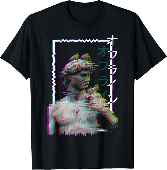 Greek Statue Ancient Vaporwave Aesthetic Synthwave Glitch T-Shirt - T-Shirt | Black