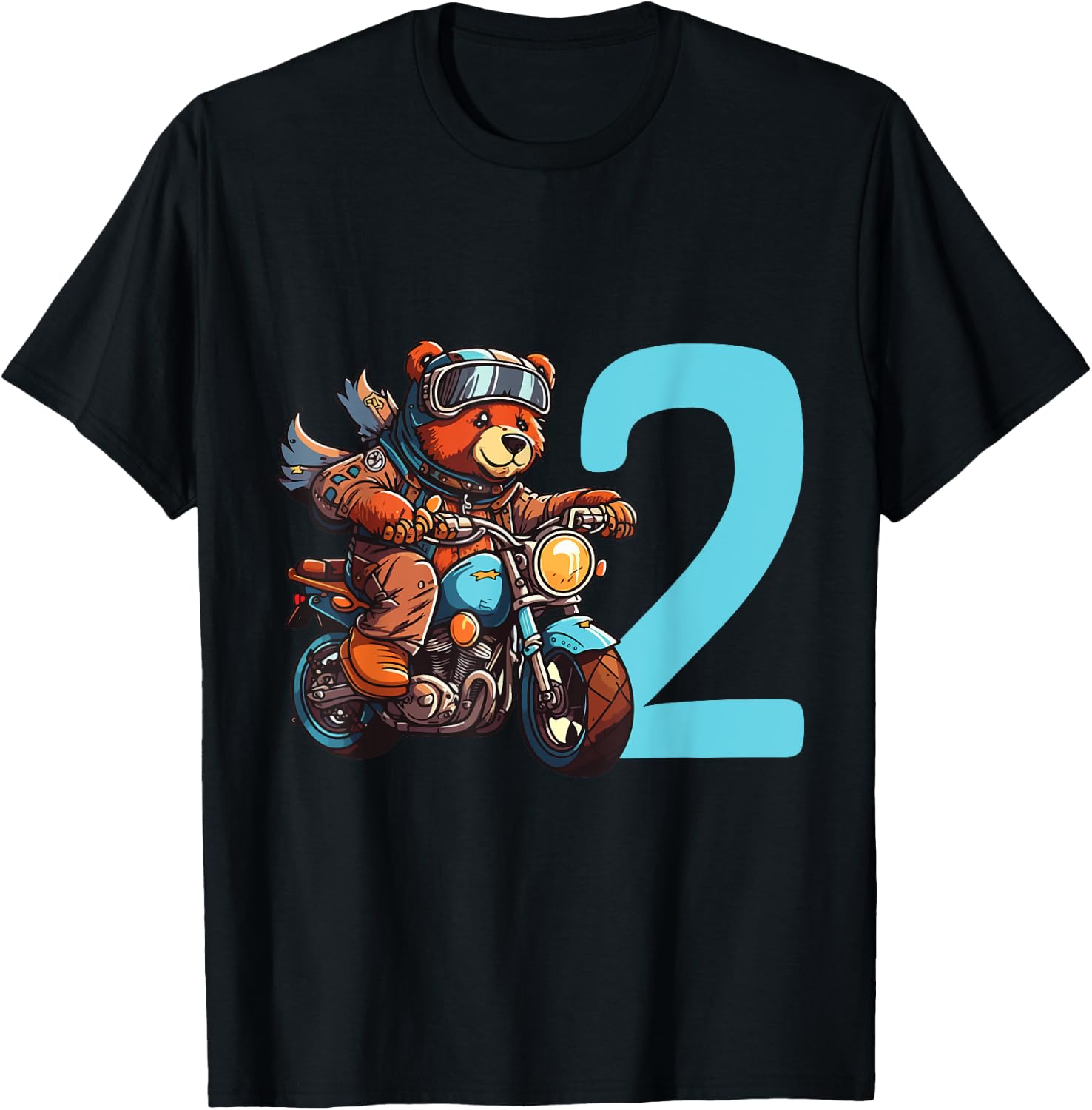 Kinder Geburtstag Bär auf Motorrad 2 Jahre Junge Zahl Alter T-Shirt - T-Shirt | Black