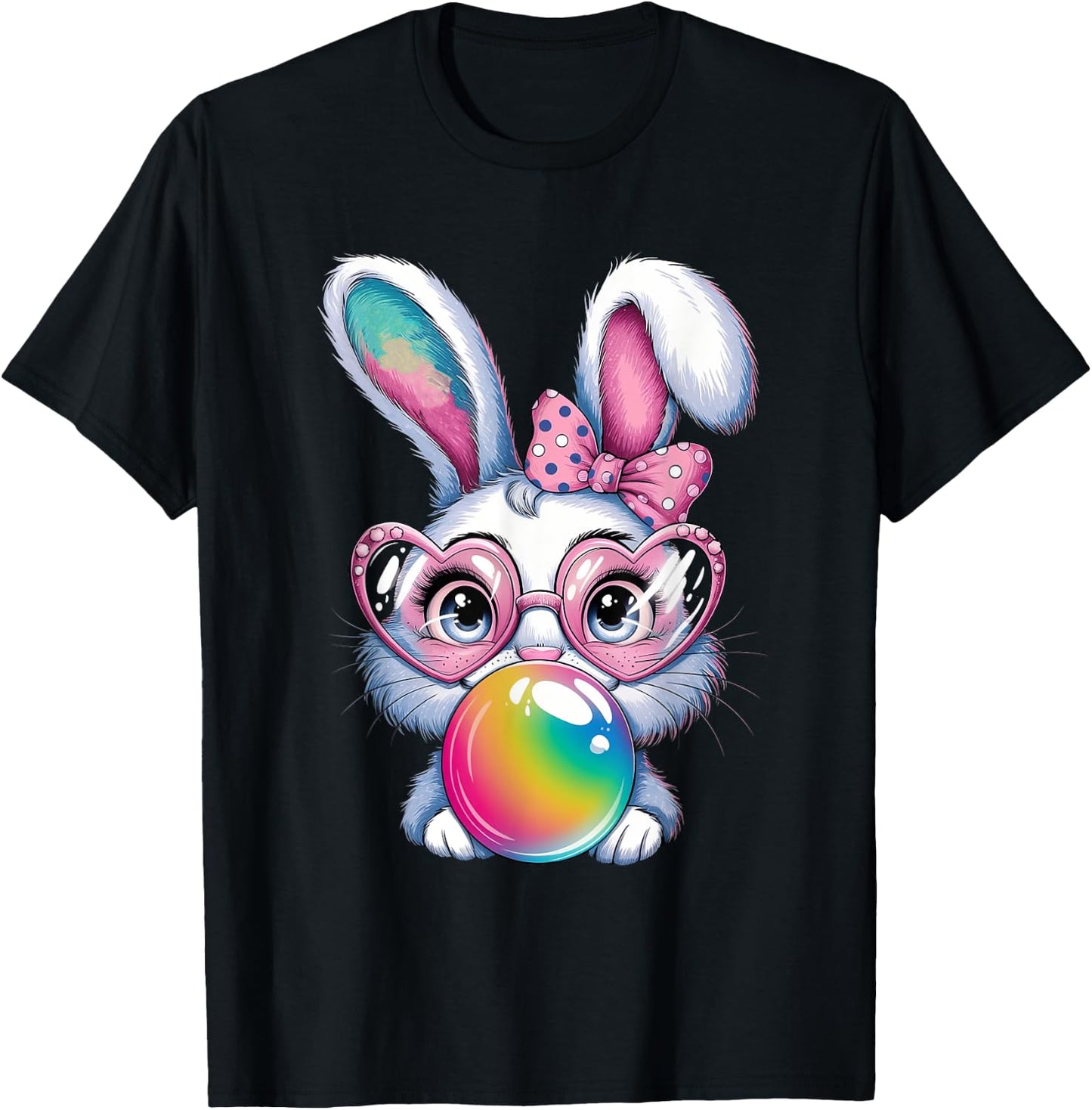 Bunny Easter Girls Coquette Bow Bubble Gum Rabbit Easter T-Shirt - T-Shirt | Black