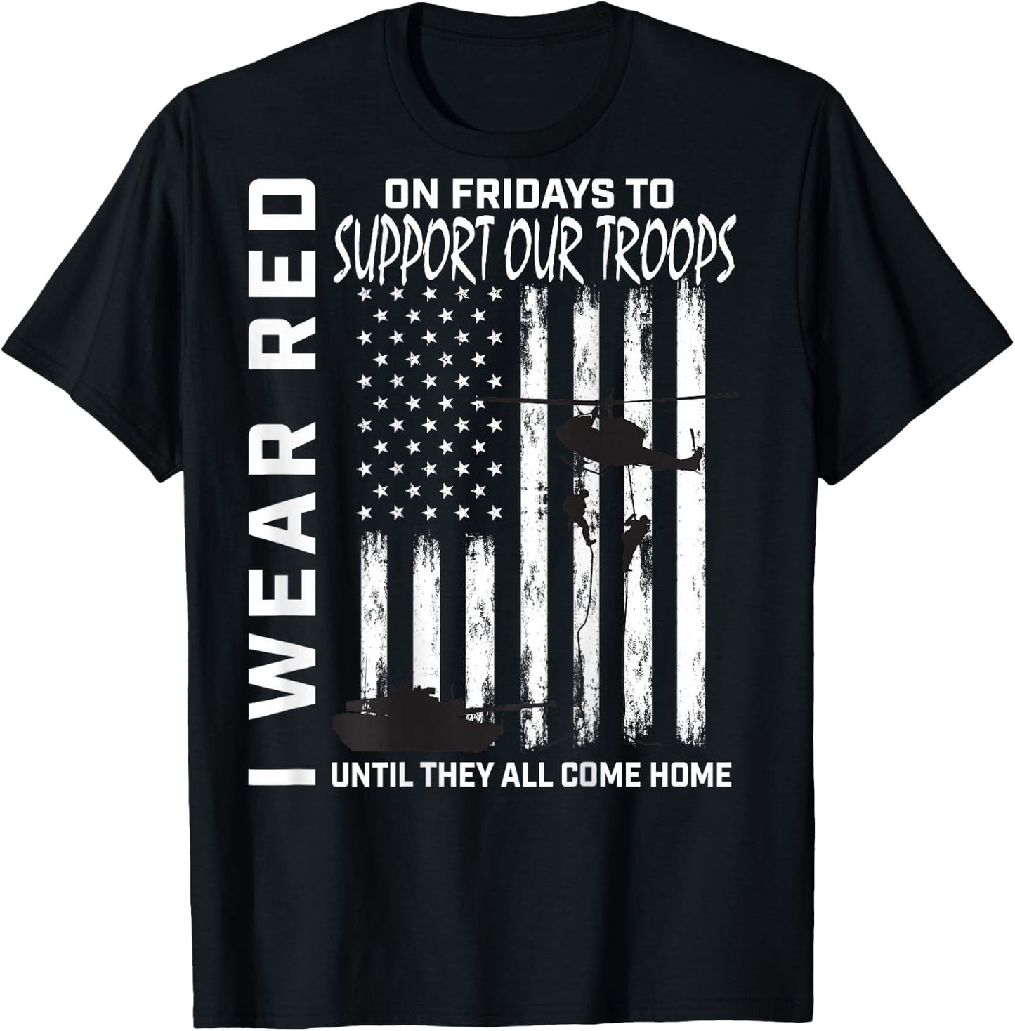 Red Friday Military Veteran Support Our Troops American Flag T-Shirt - T-Shirt | Black