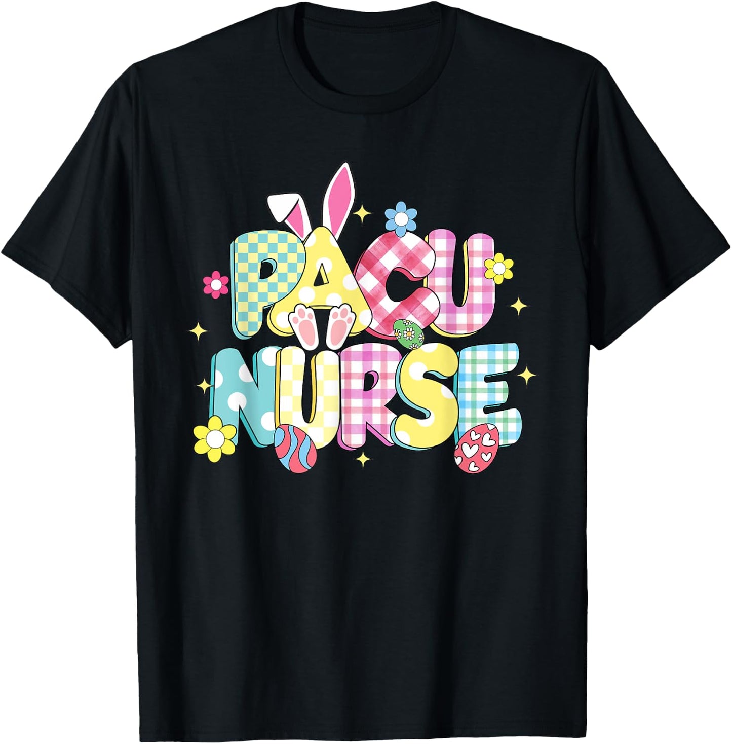 Retro Groovy PACU Nurse Bunny Ear Funny Easter Gifts T-Shirt - T-Shirt | Black