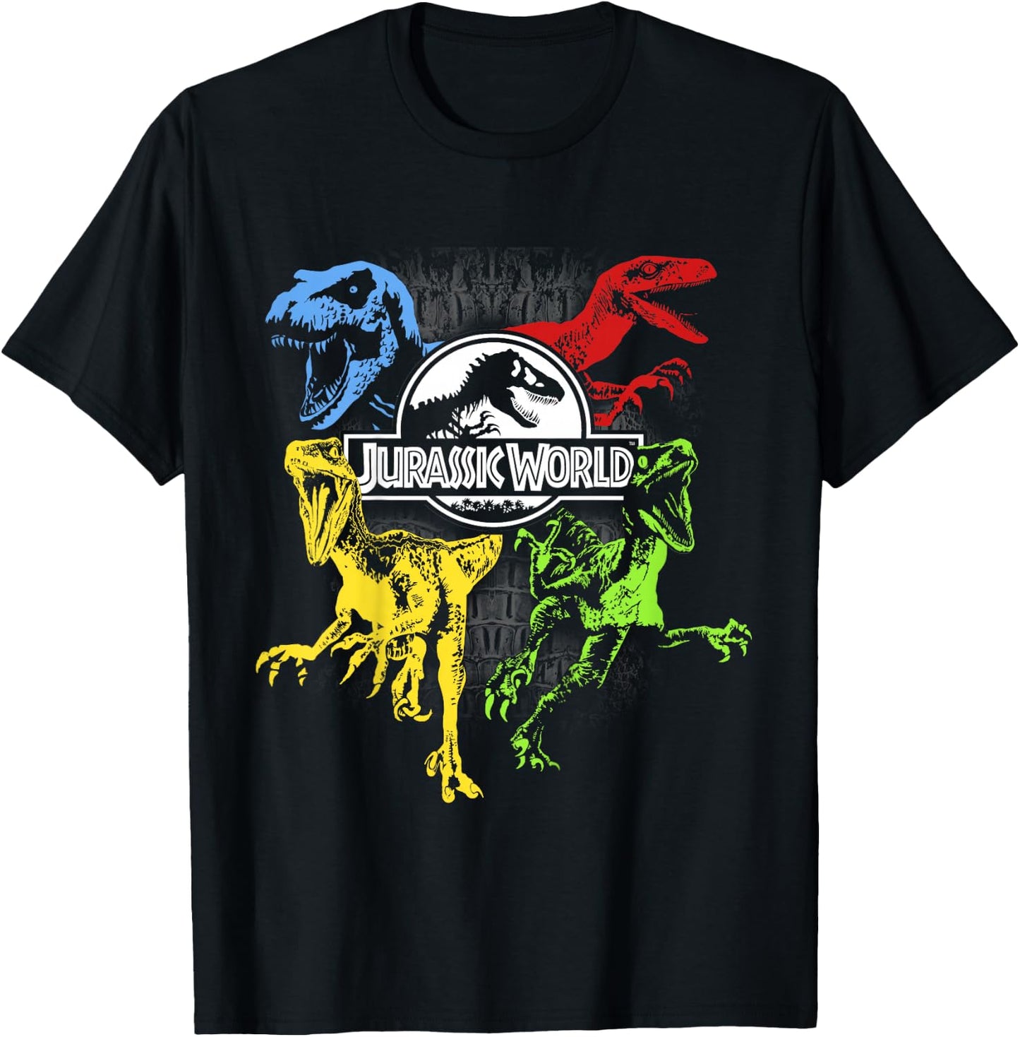 Kids Jurassic World Primary Color Raptors & T-Rex T-Shirt - T-Shirt | Black