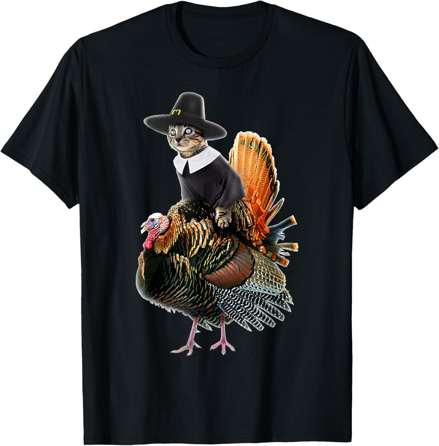Thanksgiving Cat Pilgrim Costume Thanksgiving Turkey Gift T-Shirt - T-Shirt | Black