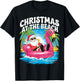 Flamingo Float Santa Claus Christmas At The Beach T-Shirt - T-Shirt | Black
