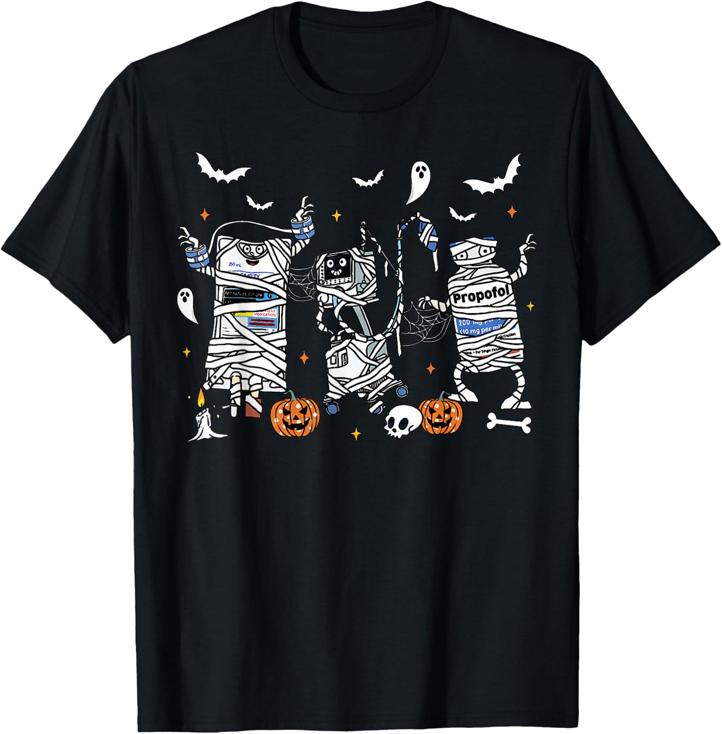 Halloween ICU Nurse Propofol Mummy NICU PICU Nurse Tech T-Shirt - T-Shirt | Black