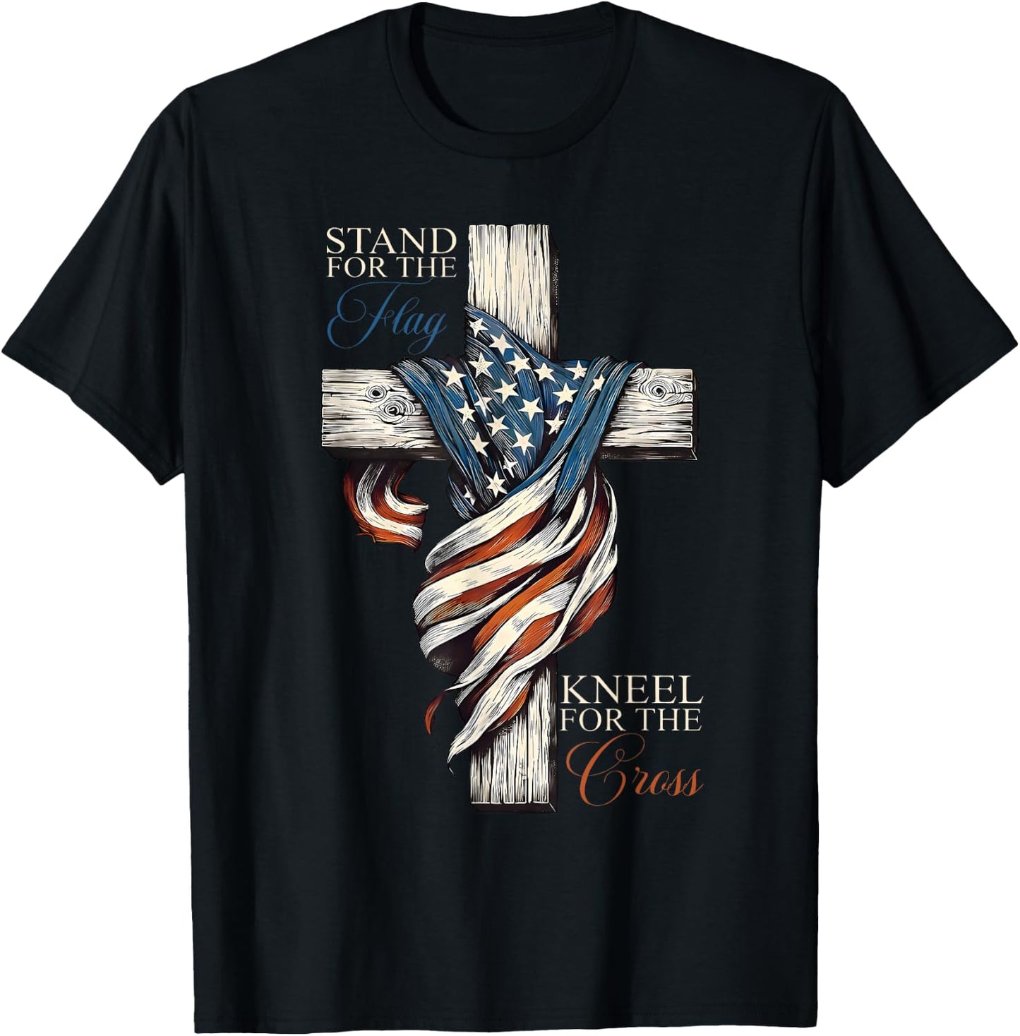 Stand for The Flag Kneel for The Cross Jesus USA 4th of July T-Shirt - T-Shirt | Black
