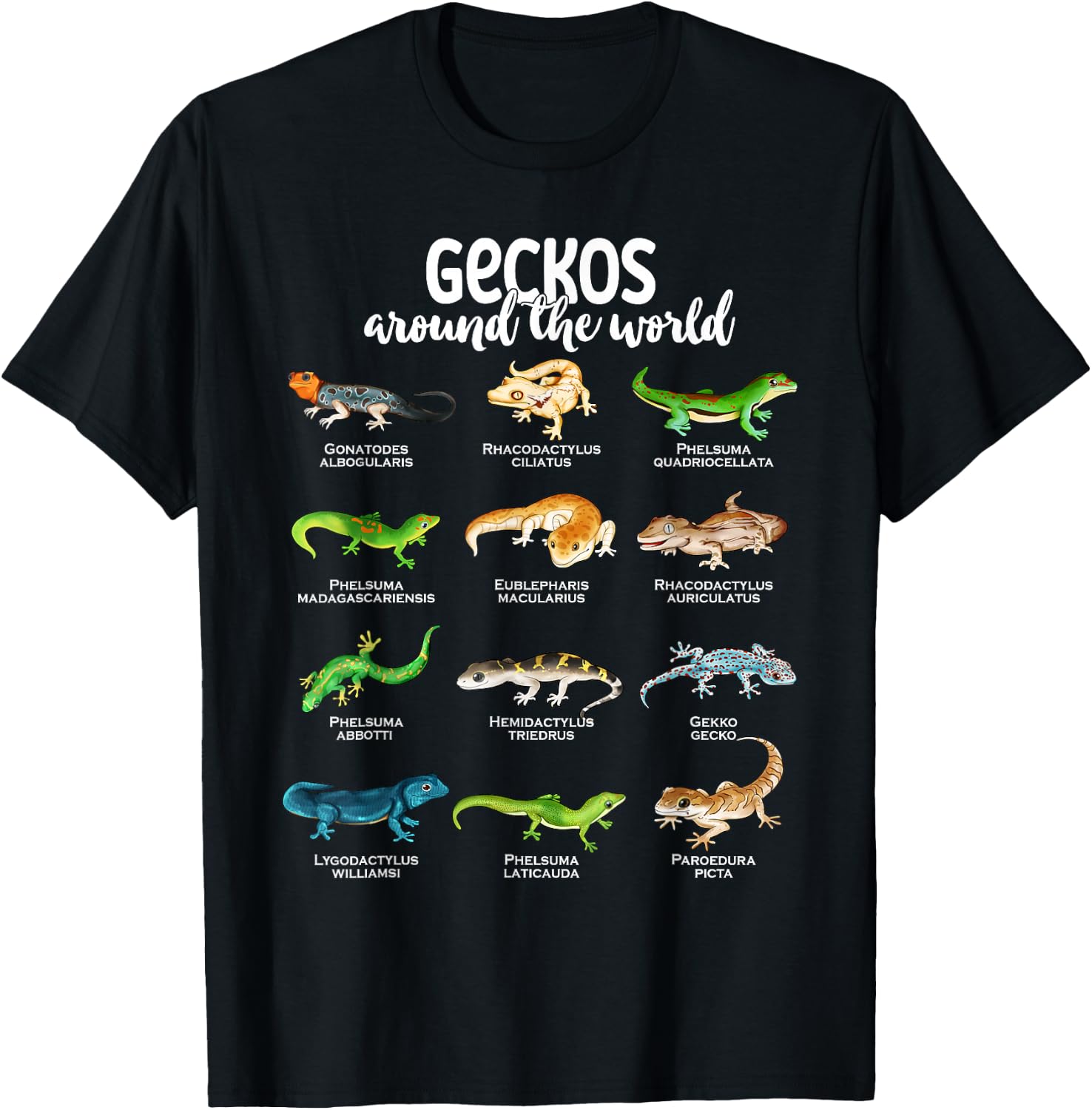 Geckos around the world - Types of Geckos T-Shirt - T-Shirt | Black
