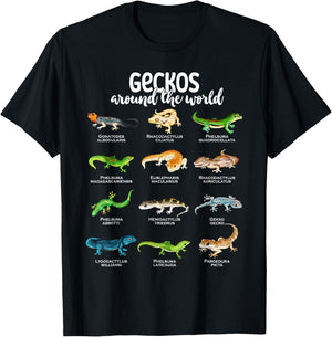 Geckos around the world - Types of Geckos T-Shirt - T-Shirt | Black