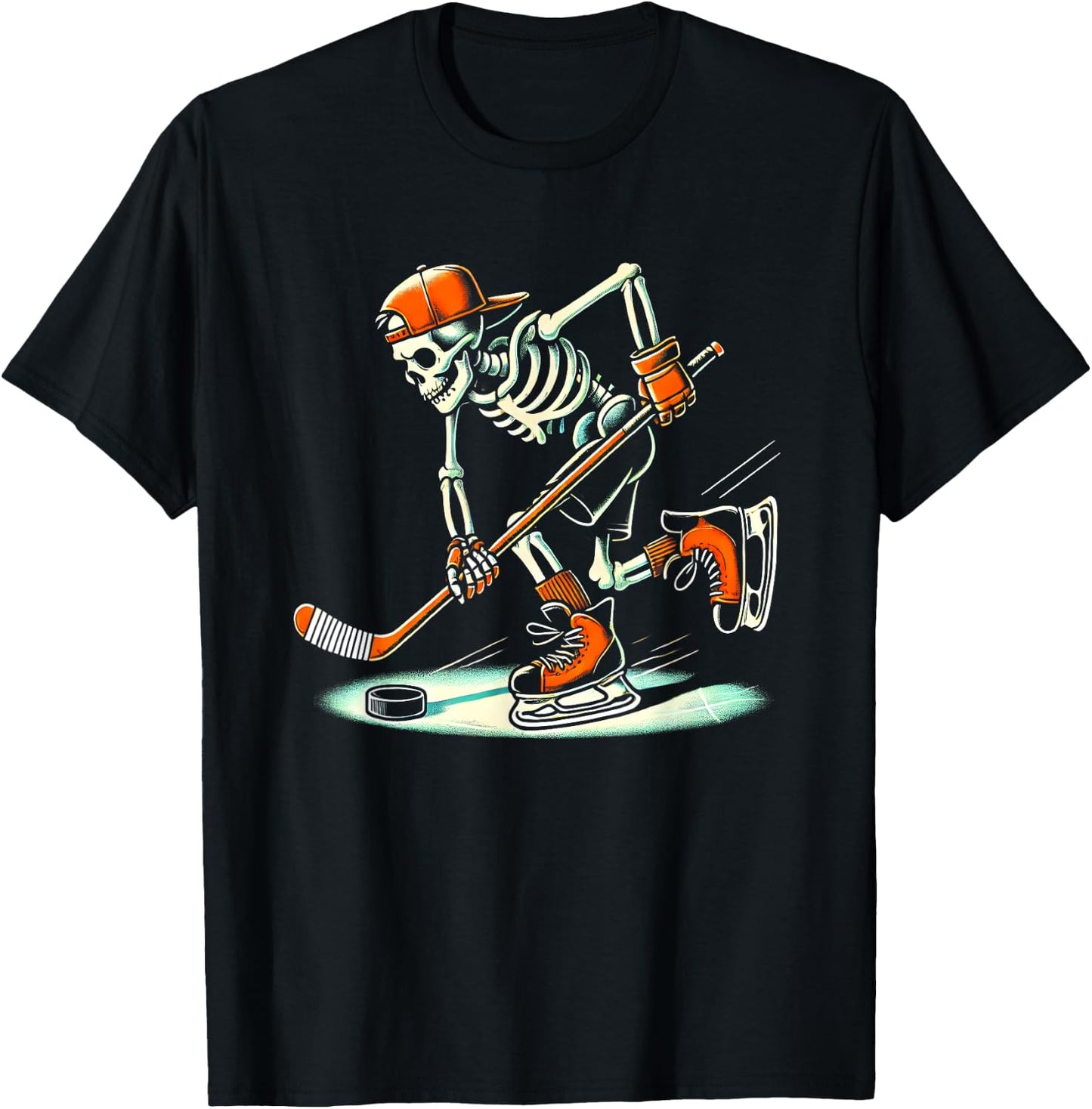 Funny Skeleton Hockey Halloween For Ice Hockey Lovers T-Shirt - T-Shirt | Black