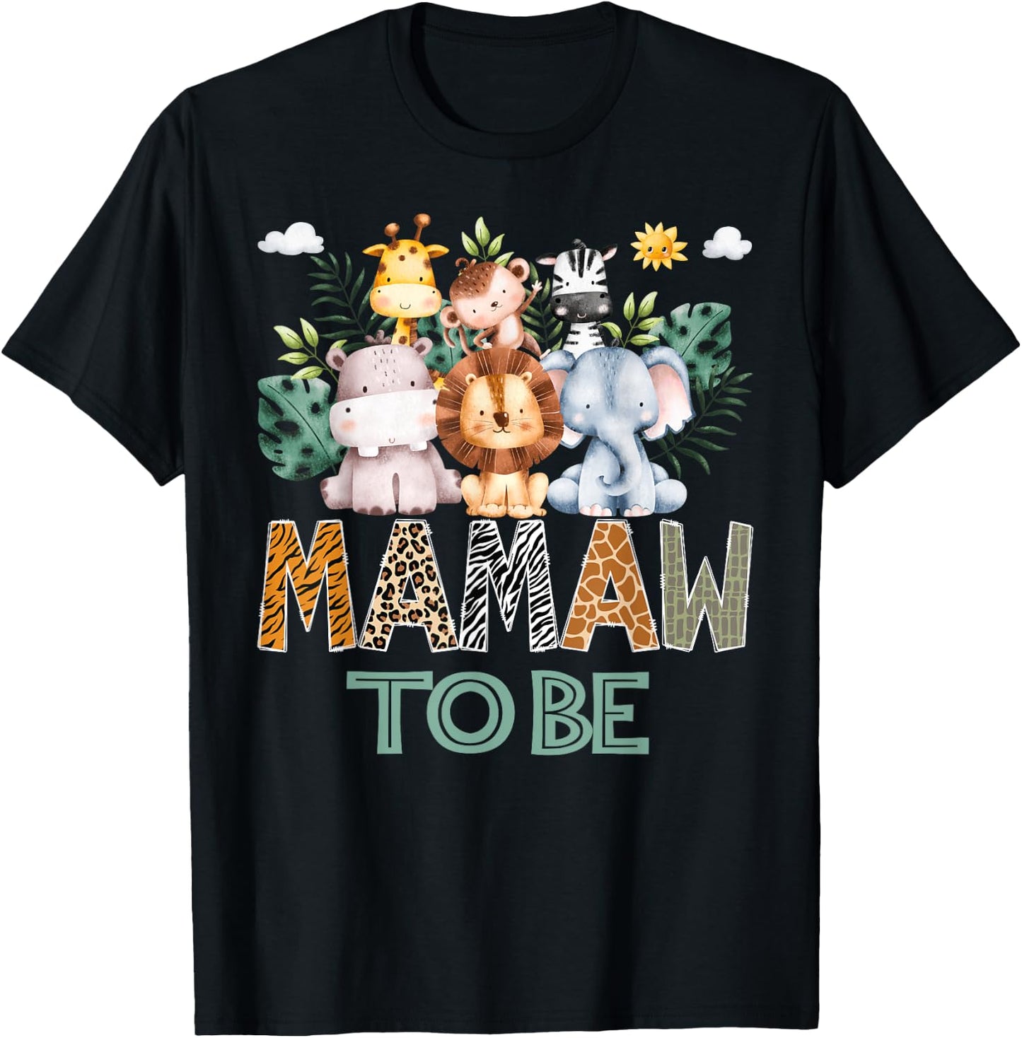 Soon To Be Mamaw Jungle Animal Safari Gender Reveal T-Shirt - T-Shirt | Black