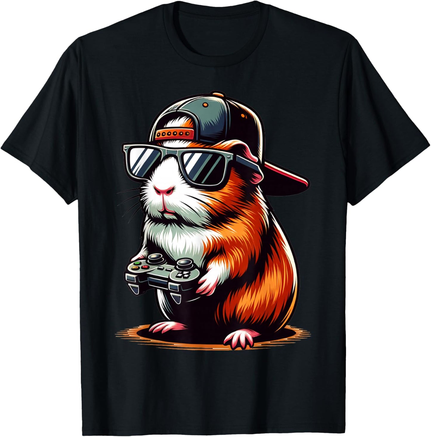 Cool Guinea Pig Playing Video Games. Funny Gamer Guinea Pig T-Shirt - T-Shirt | Black