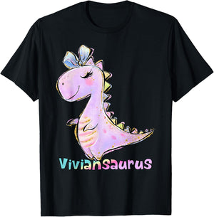 Vivian Name Shirt Girl Dinosaur Birthday Party Viviansaurus T-Shirt - T-Shirt | Black