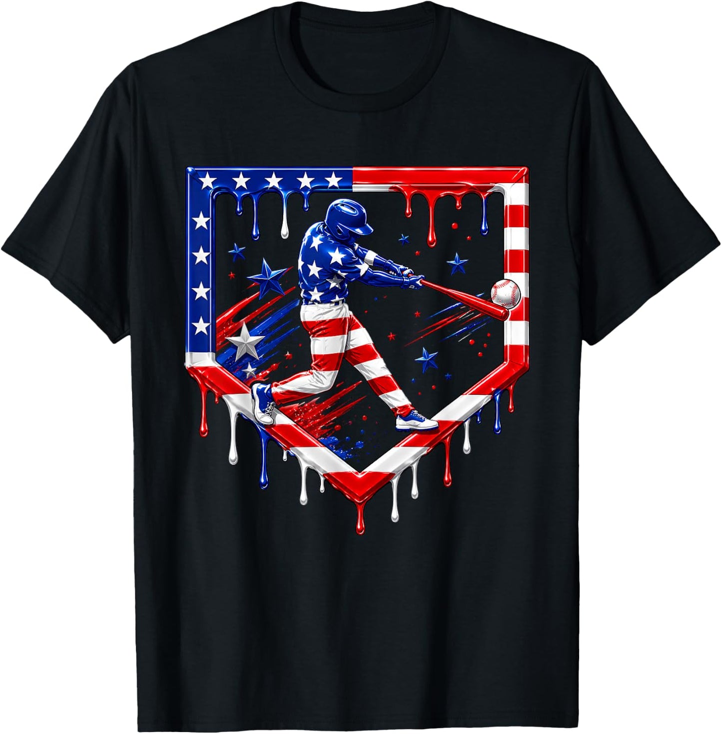 Baseball Drip Ice Cream USA Flag 4th of July Boys Youth Kids T-Shirt - T-Shirt | Black