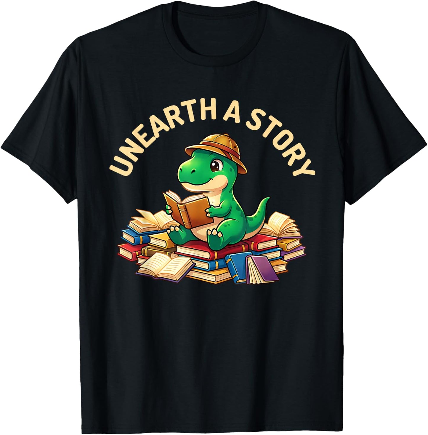 Unearth A Story Summer Reading 2026 Dinosaur Book Floral T-Shirt - T-Shirt | Black