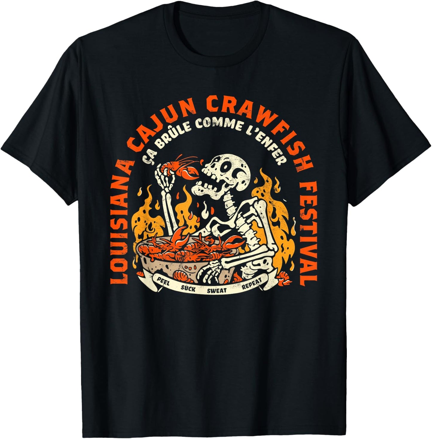 Louisiana Retro Skeleton Food Cajun Cajun Boil Festival T-Shirt - T-Shirt | Black