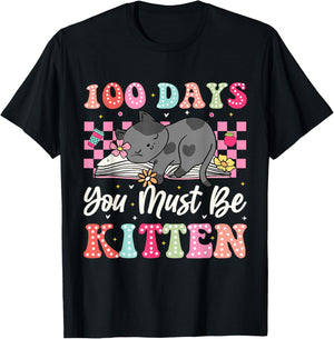 100th Day Of School Cat You Must Be Kitten Student Kids T-Shirt - T-Shirt | Black