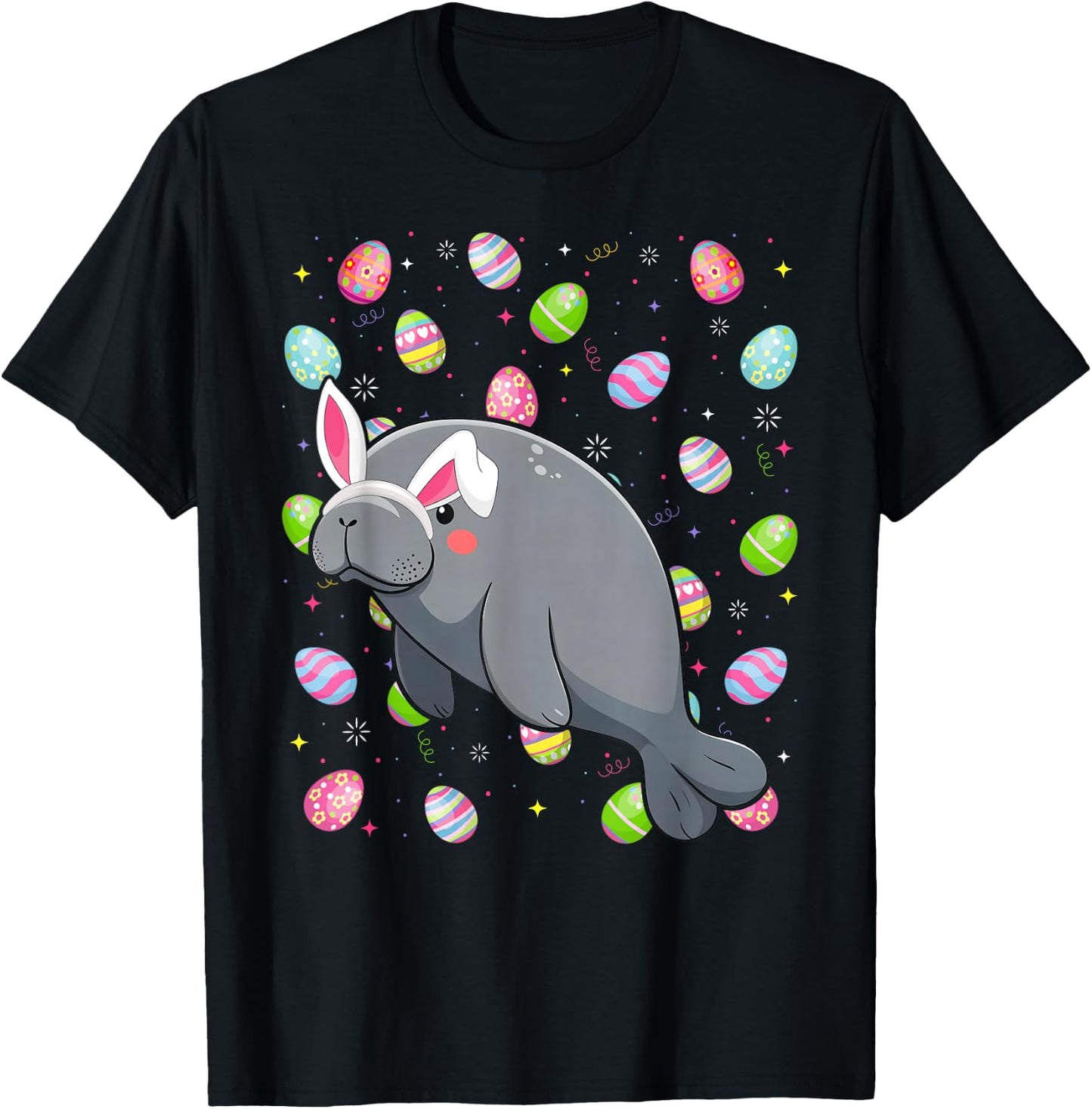 Manatee Happy Easter Egg Hunt Bunny Ear Manatee Easter T-Shirt - T-Shirt | Black