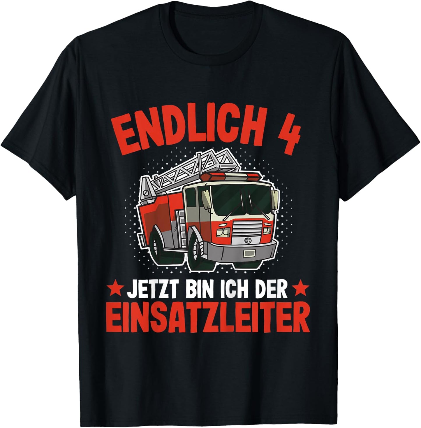 Children's 4 Years Boy Fire Brigade | 4th Birthday Fire Brigade , black T-Shirt - T-Shirt | Black