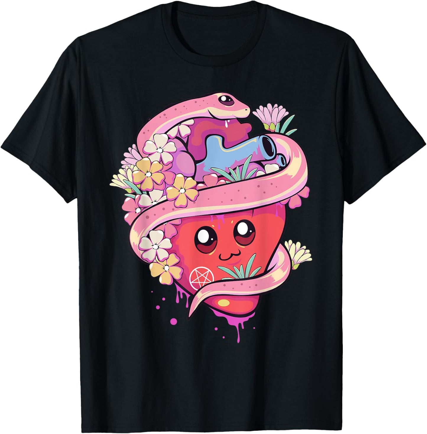 Pastel Goth Kawaii Anime Heart with Snake Serpent T-Shirt - T-Shirt | Black