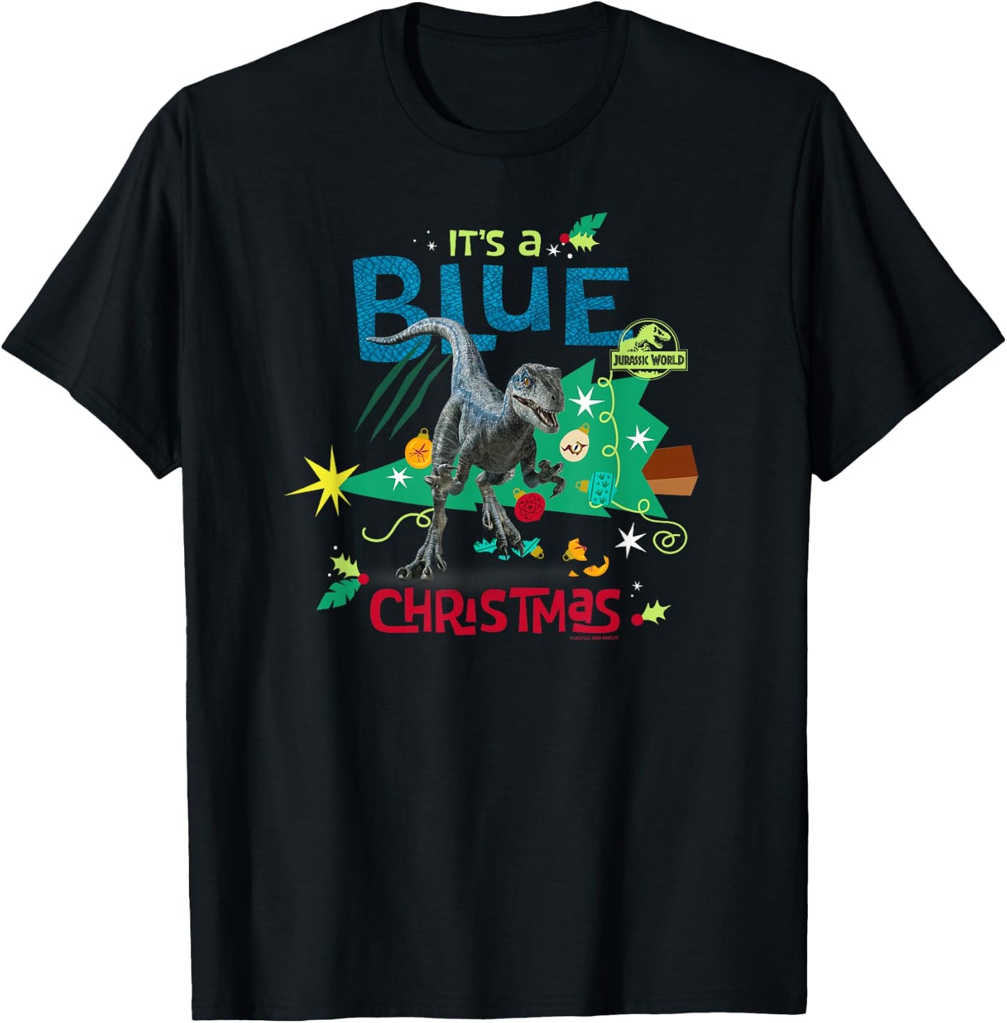 Jurassic World Blue Christmas With Blue The Raptor T-Shirt - T-Shirt | Black
