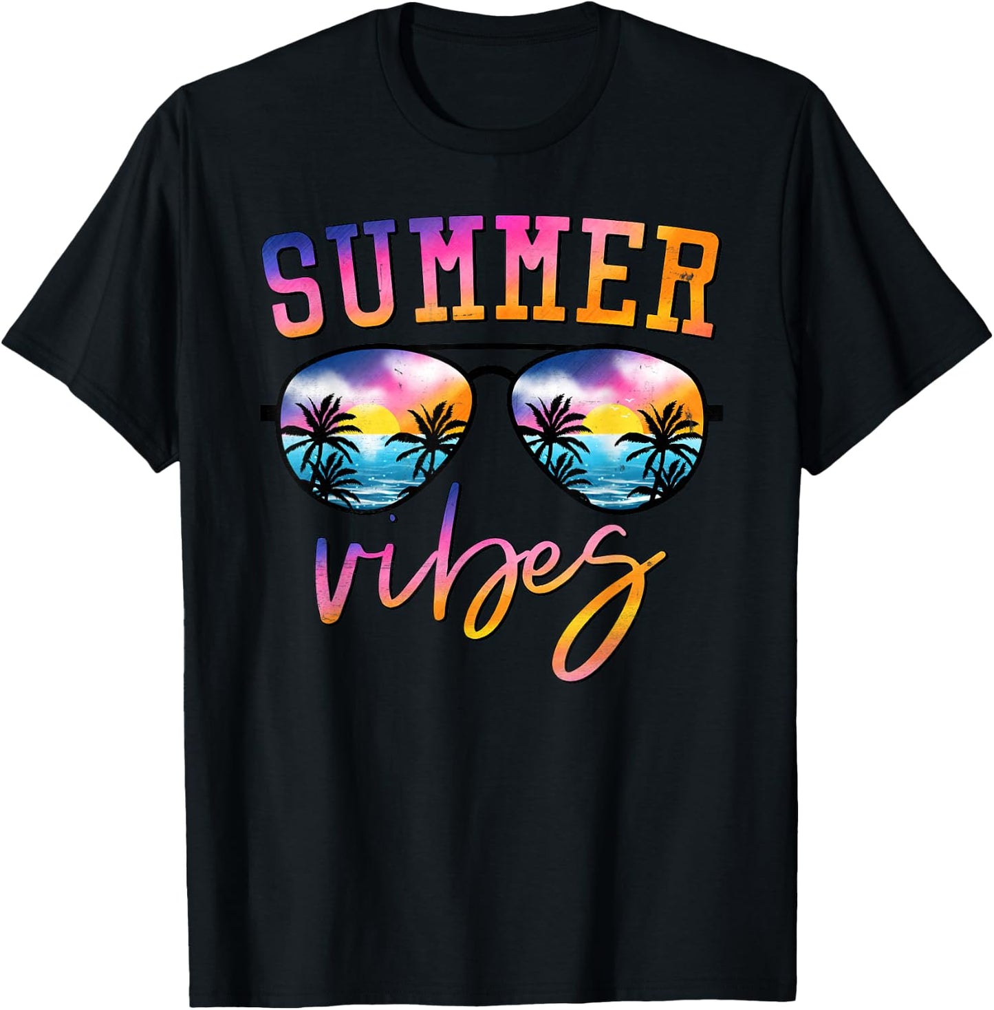 Summer Vibes Sunglasses with Palm Tree Funny Beach Life T-Shirt - T-Shirt | Black