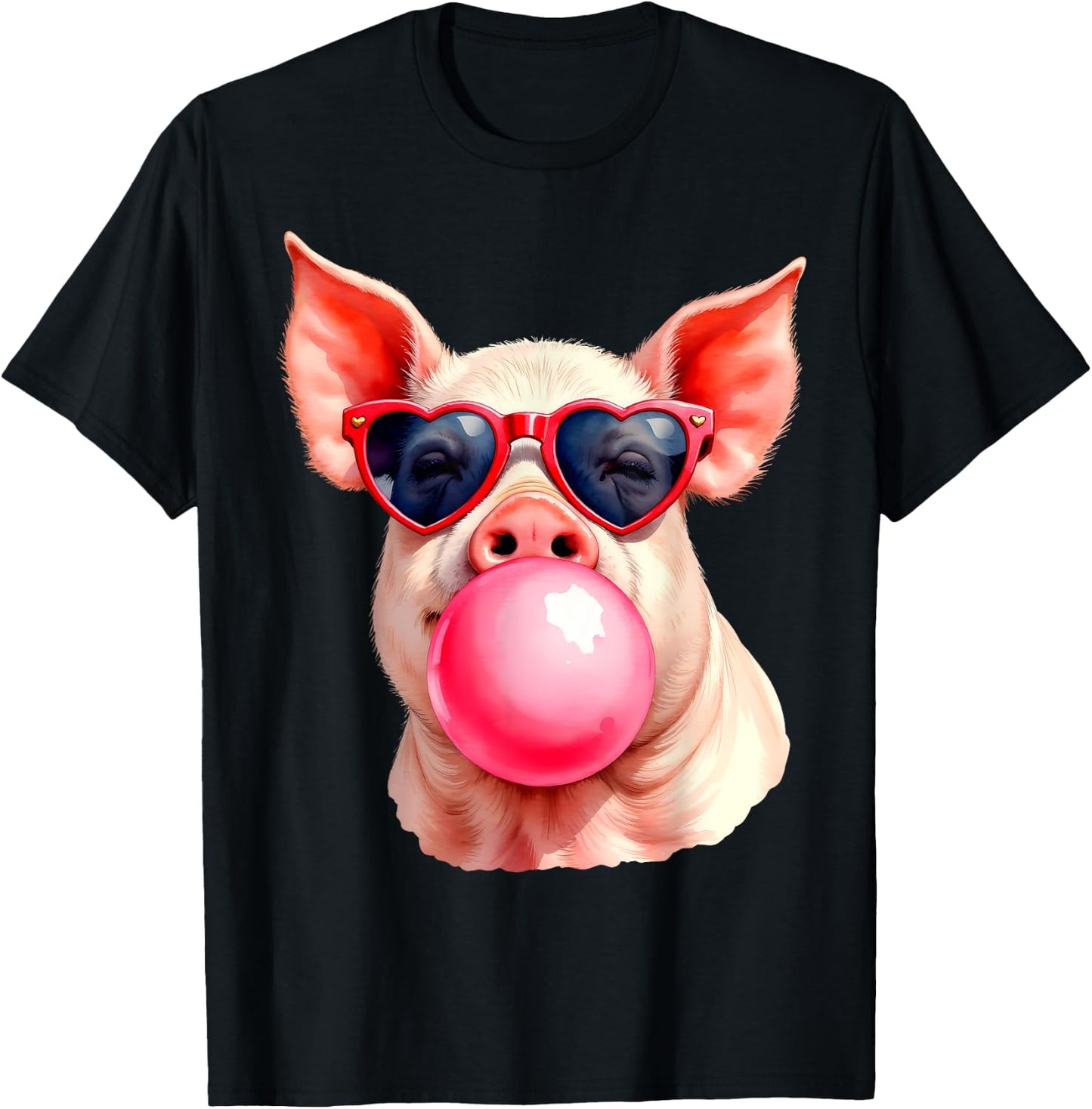 Pig Blowing Bubble Funny Pig T-Shirt - T-Shirt | Black