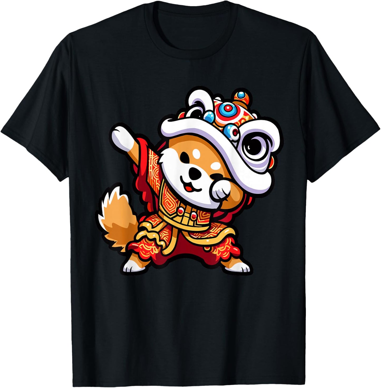 Chinese Lunar New Year 2026 Dabbing Shiba Inu Dog Lion Dance T-Shirt - T-Shirt | Black