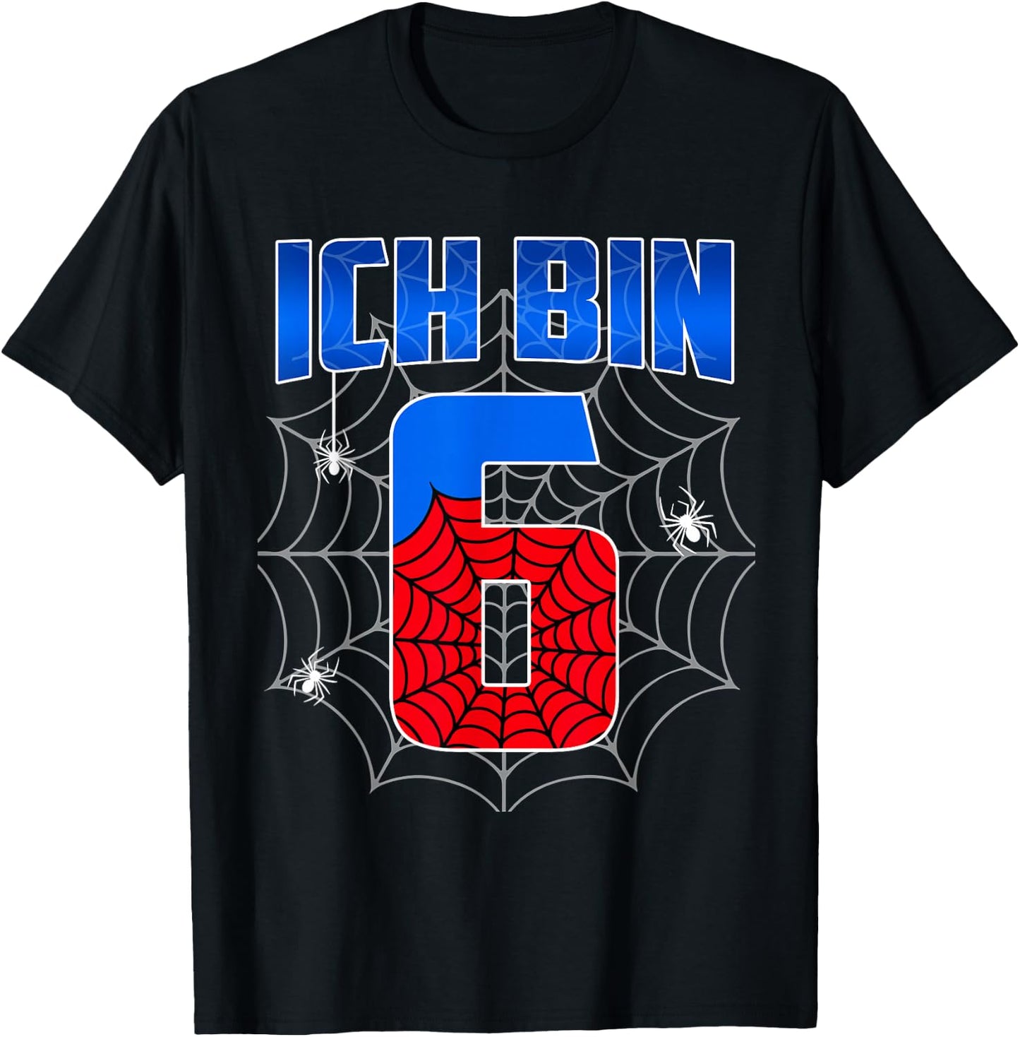 Ich bin 6 Jahre alt Spinnennetz 6th Geburtstag Kinder Boy , black T-Shirt - T-Shirt | Black