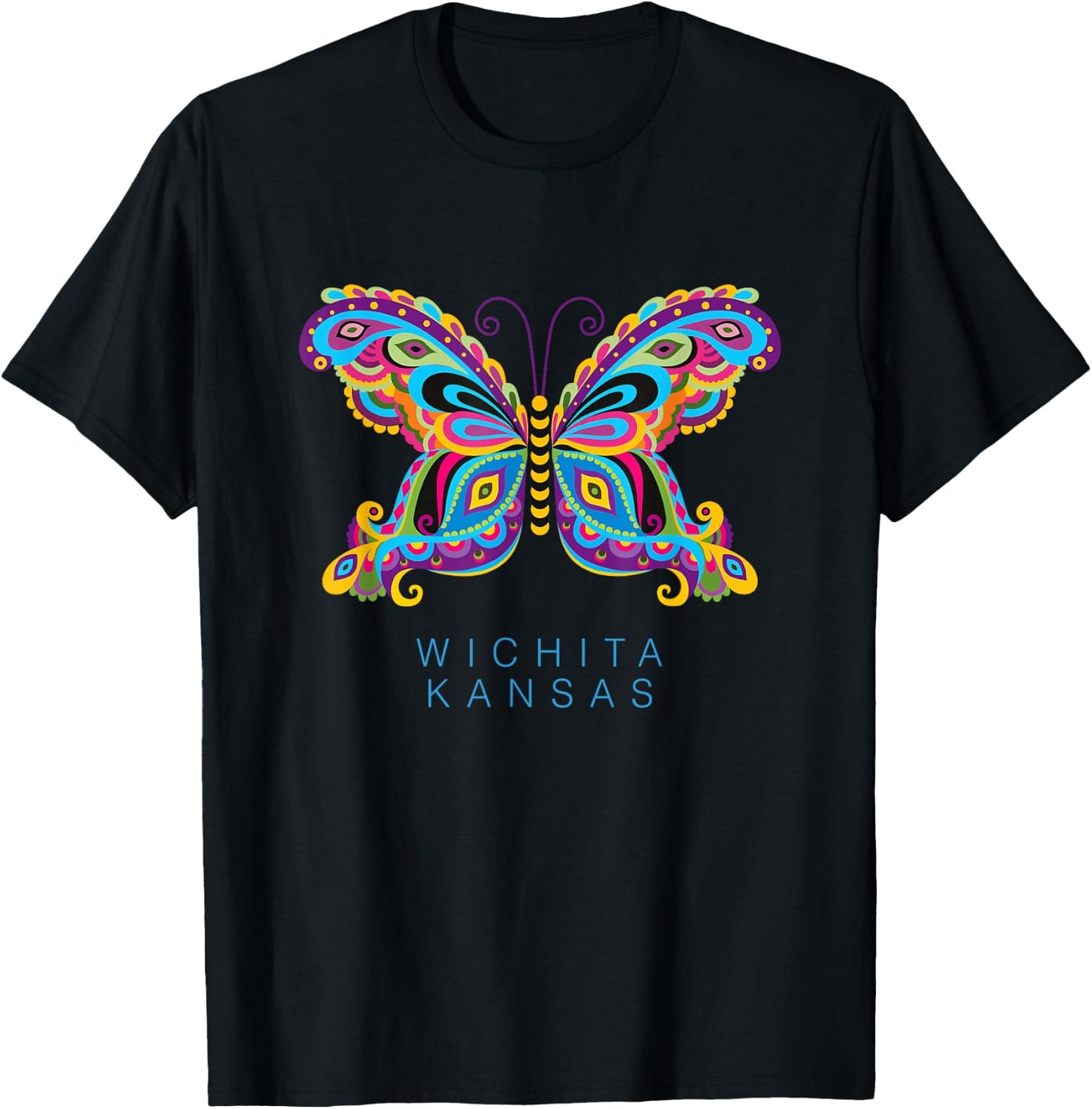 Wichita Kansas Souvenir Butterfly Graphic T-Shirt - T-Shirt | Black
