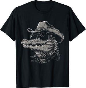 Alligator Cowboy Hat Gator Crocodile Reptile Lover Funny T-Shirt - T-Shirt | Black