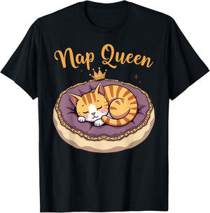 Nap Queen Adorable Cat T-Shirt - T-Shirt | Black