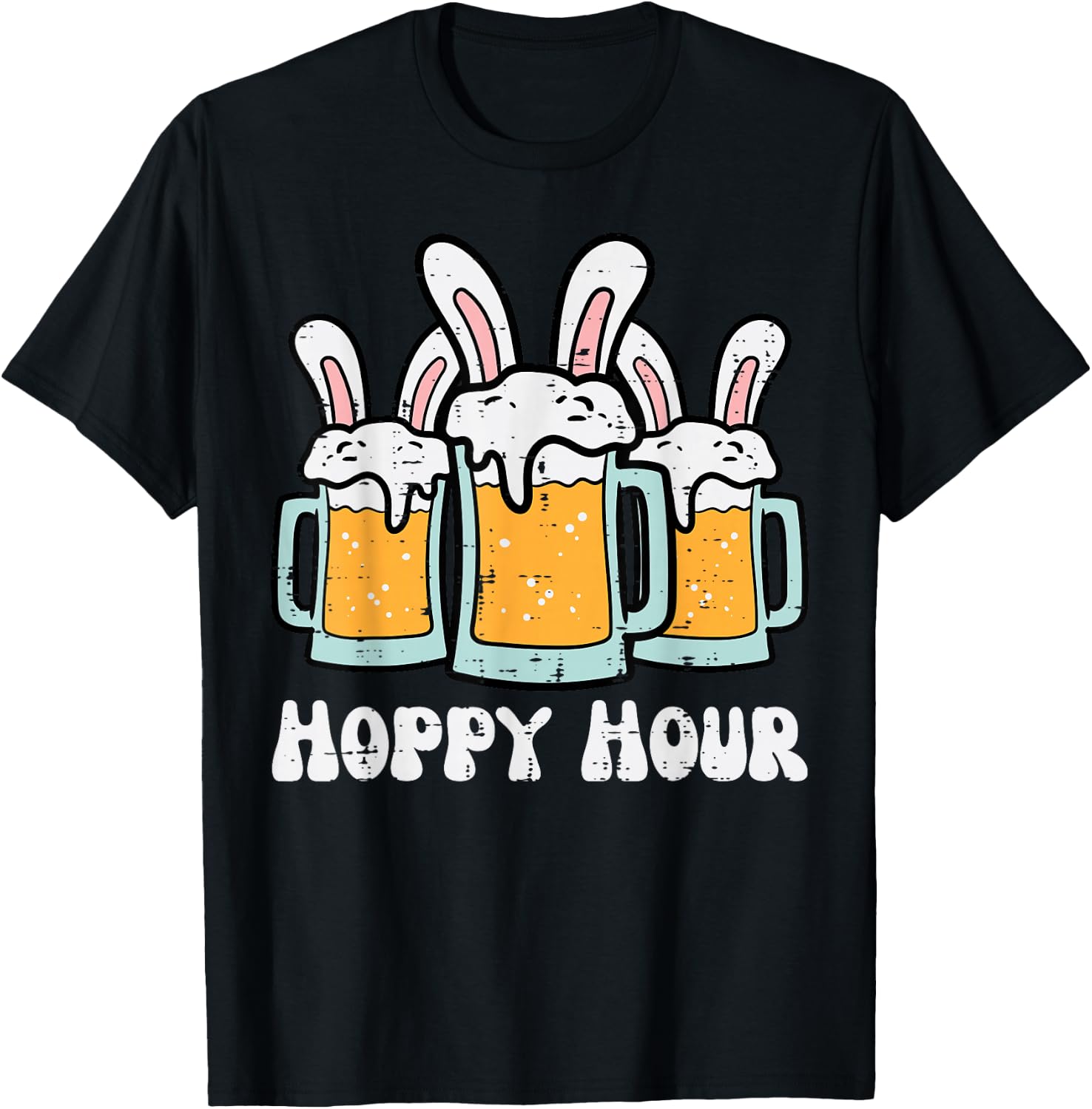 Easter Hoppy Happy Hour Bunny Ears Funny Dad Team Men Women T-Shirt - T-Shirt | Black