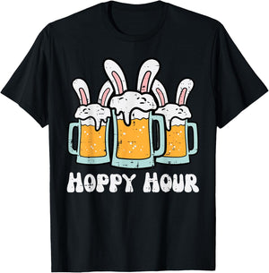 Easter Hoppy Happy Hour Bunny Ears Funny Dad Team Men Women T-Shirt - T-Shirt | Black