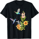 Hummingbird and Flower Watercolor Art Design Bird T-Shirt - T-Shirt | Black