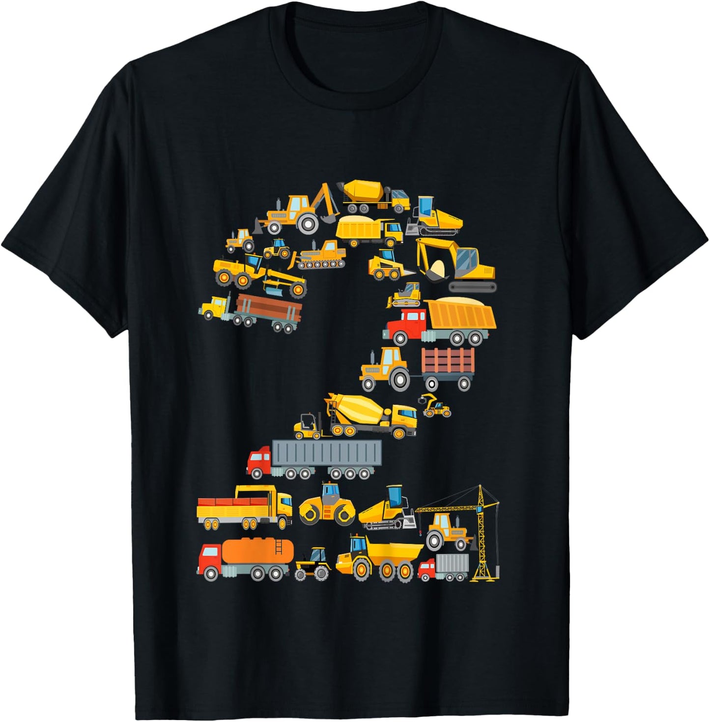 Children's 2nd Birthday Boy Builder Excavator Vehicles 2 Years , black T-Shirt - T-Shirt | Black