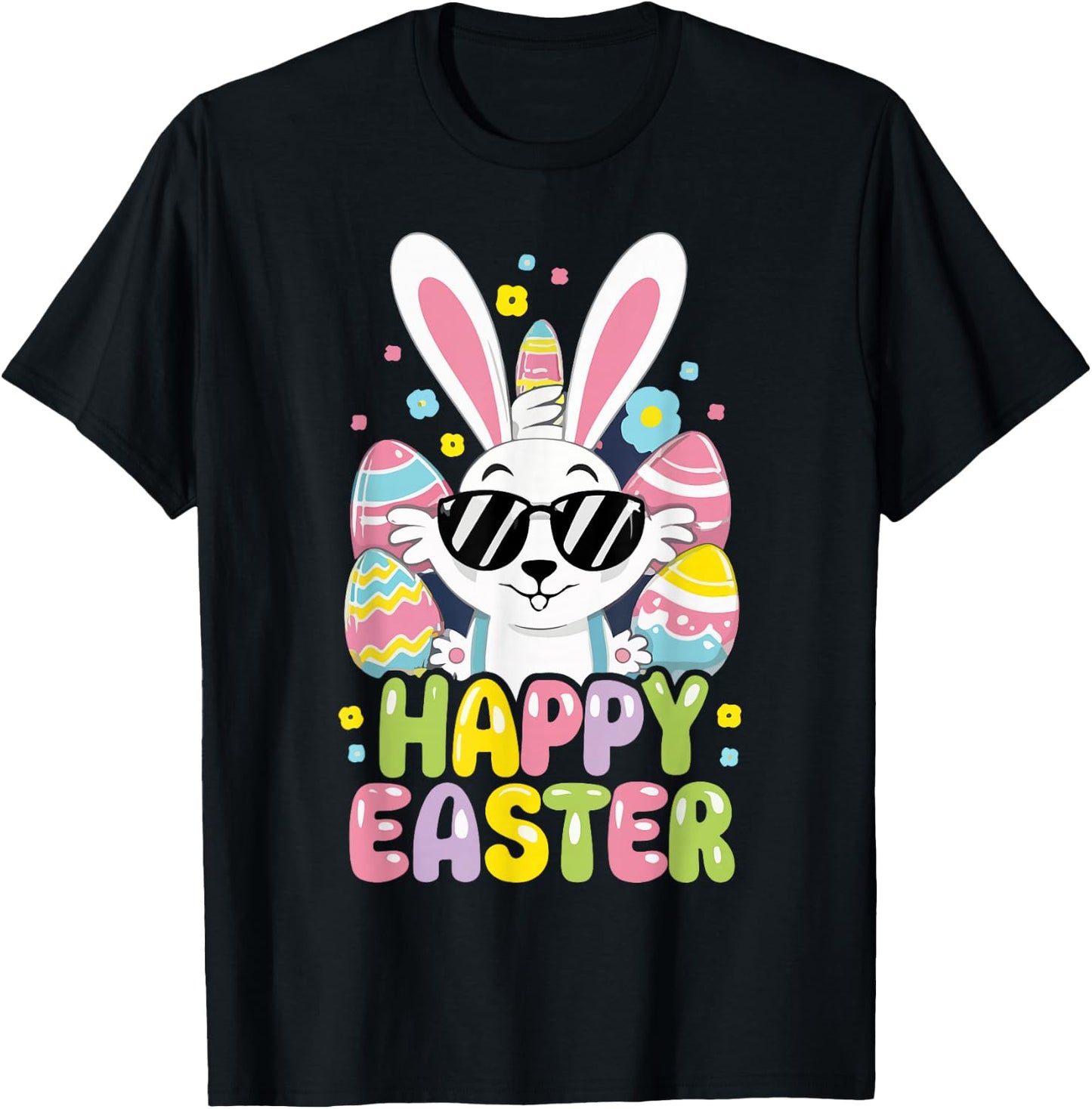 Cute Happy Easter Bunny Rabbit Face Boys Kids T-Shirt - T-Shirt | Black