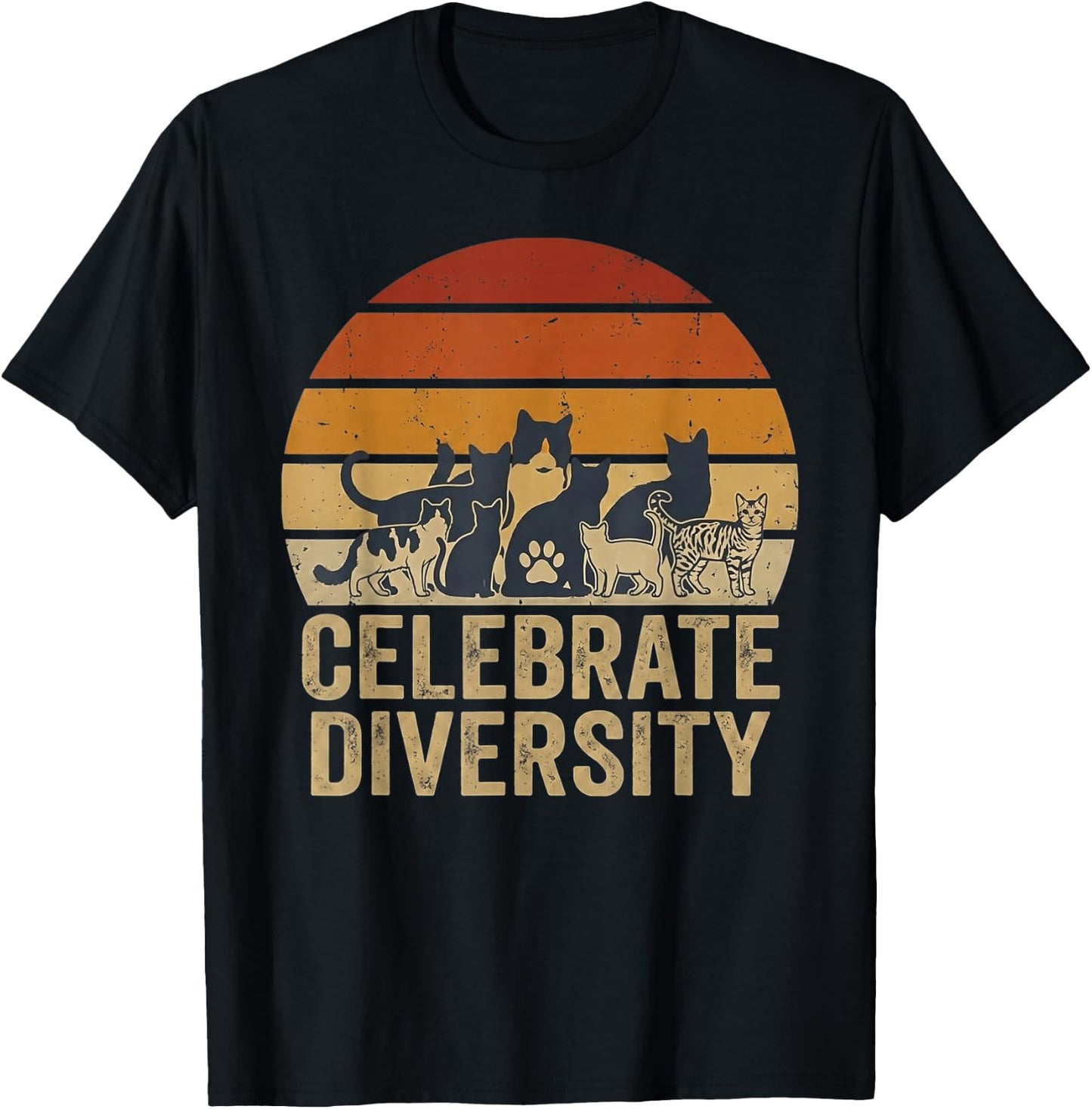 Retro Vintage Cat Celebrate Diversity Owners for Lovers T-Shirt - T-Shirt | Black